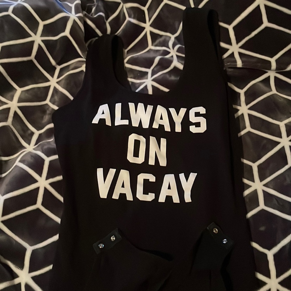 Black tank top w white lettering